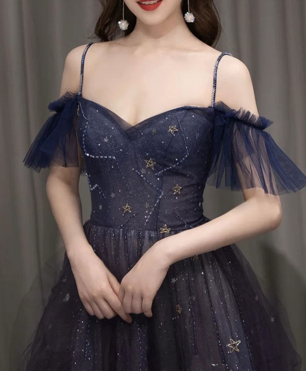 A-Line Dark Purple Tulle Long Prom Dress, Purple Formal Party Dresses