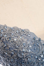 A-line Deep V Neck Beaded Appliques Multi-Layers Hi-Low Formal Dresses