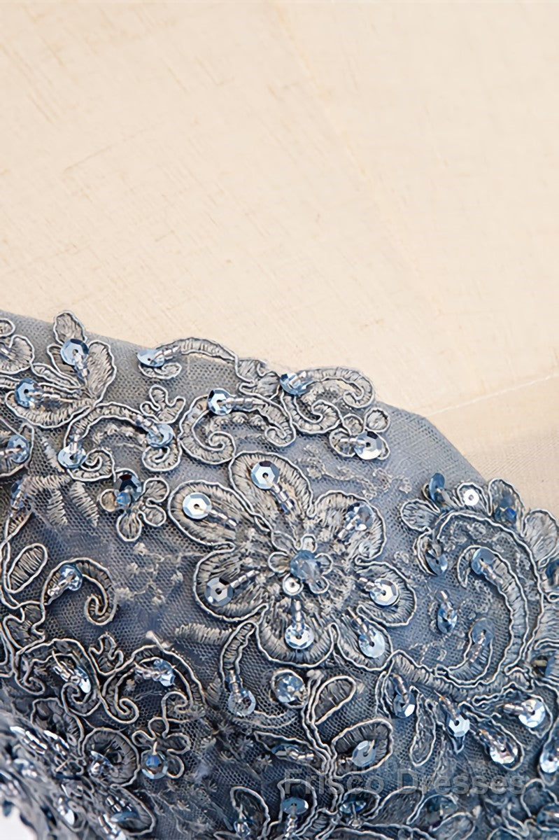 A-line Deep V Neck Beaded Appliques Multi-Layers Hi-Low Formal Dresses