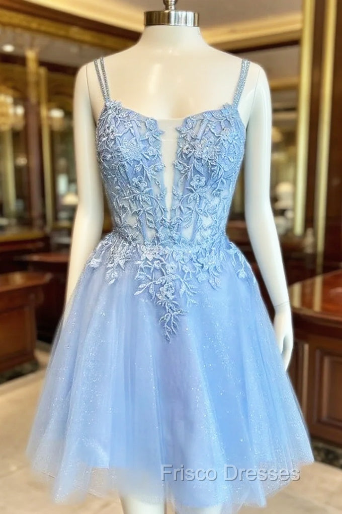 A-line Deep V Neck Tulle Short Homecoming Dress Main image