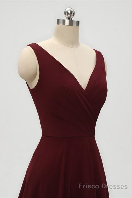 A-Line Double V-Neck Burgundy Bridesmaid Dress Secondary image