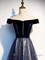 A-Line Elegant Floral Formal Prom Formal Evening Dress Off Shoulder Short Sleeve Sweep / Brush Train Tulle With Pleats Pattern / Print