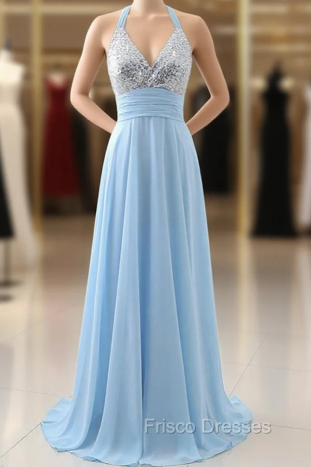 A-Line Evening Dress Sexy Sleeveless Deep V Neck Open Back Sweep