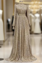 A-Line Formal Gown Elegant Dress Red Green Dress Black Tie Floor Length Long Sleeve Jewel Neck Fall Wedding Guest Sequined With Ruched