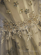 A-Line Formal Gown Elegant Dress Wedding Floor Length Short Sleeve Tulle With Pleats