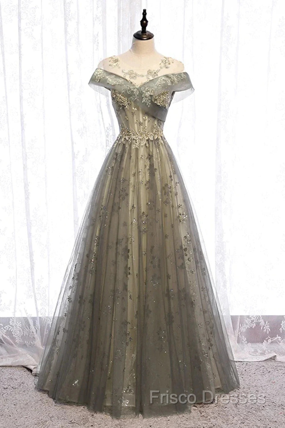 A-Line Formal Gown Elegant Dress Wedding Floor Length Short Sleeve Tulle With Pleats