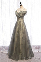 A-Line Formal Gown Elegant Dress Wedding Guest Engagement Floor Length Short Sleeve Illusion Neck Tulle With Pleats