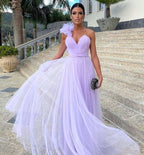 Light Purple A-Line Floor-Length Tulle Long Prom Dress Evening Gown Bridesmaid Dress