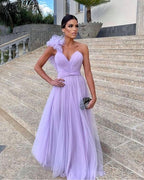 Light Purple A-Line Floor-Length Tulle Long Prom Dress Evening Gown Bridesmaid Dress
