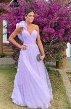 Light Purple A-Line Floor-Length Tulle Long Prom Dress Evening Gown Bridesmaid Dress