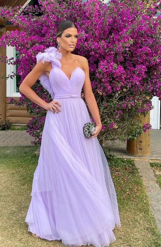 Light Purple A-Line Floor-Length Tulle Long Prom Dress Evening Gown Bridesmaid Dress