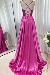 A-Line Fuchsia Prom Dress  Ruched Long Evening Dress Spaghetti Straps