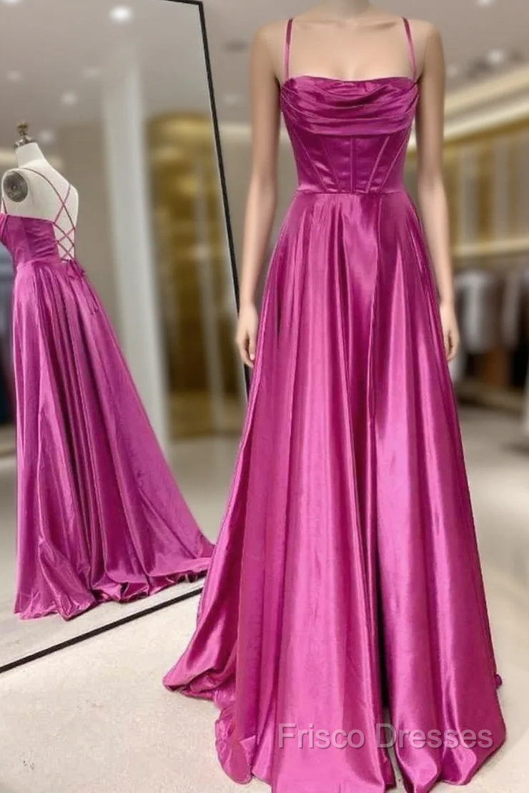 A-Line Fuchsia Formal Prom Dress Ruched Long Formal Dress Spaghetti Straps Main image