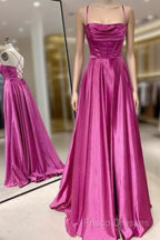 A-Line Fuchsia Formal Prom Dress Ruched Long Formal Dress Spaghetti Straps
