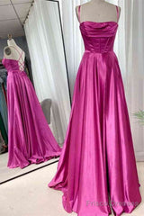 A-Line Fuchsia Prom Dress  Ruched Long Evening Dress Spaghetti Straps