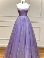 A Line Glitter Tulle Formal Prom Dress with Pockets