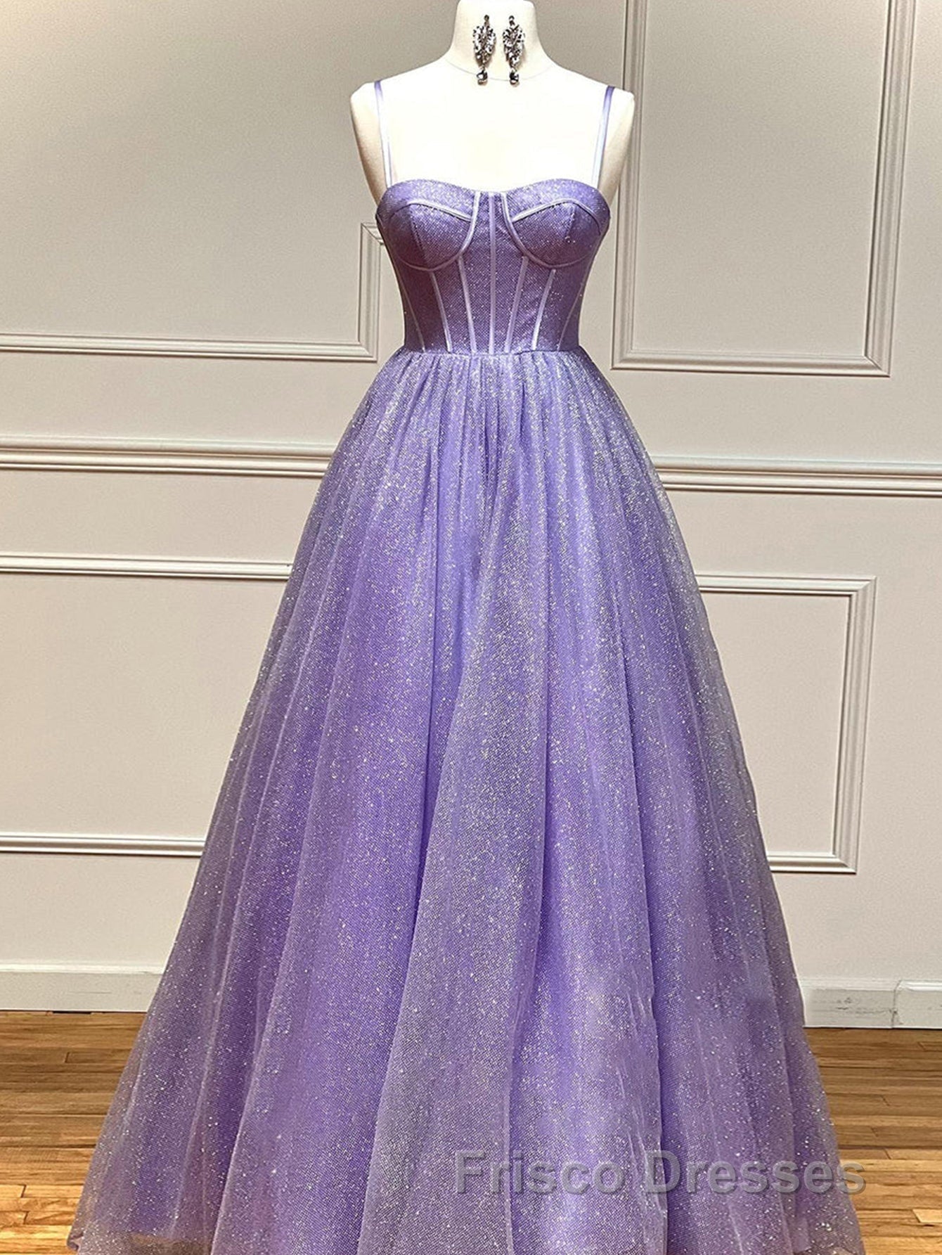 A Line Glitter Tulle Formal Prom Dress with Pockets