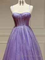A Line Glitter Tulle Formal Prom Dress with Pockets