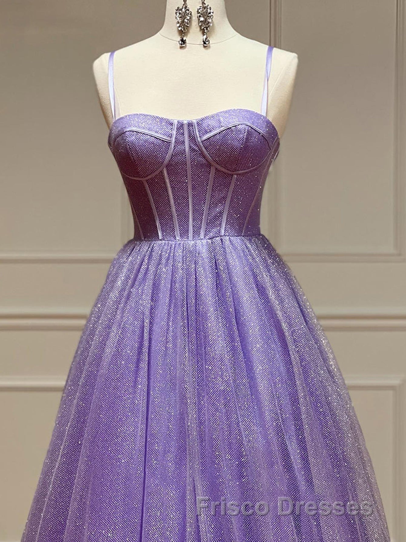 A Line Glitter Tulle Formal Prom Dress with Pockets