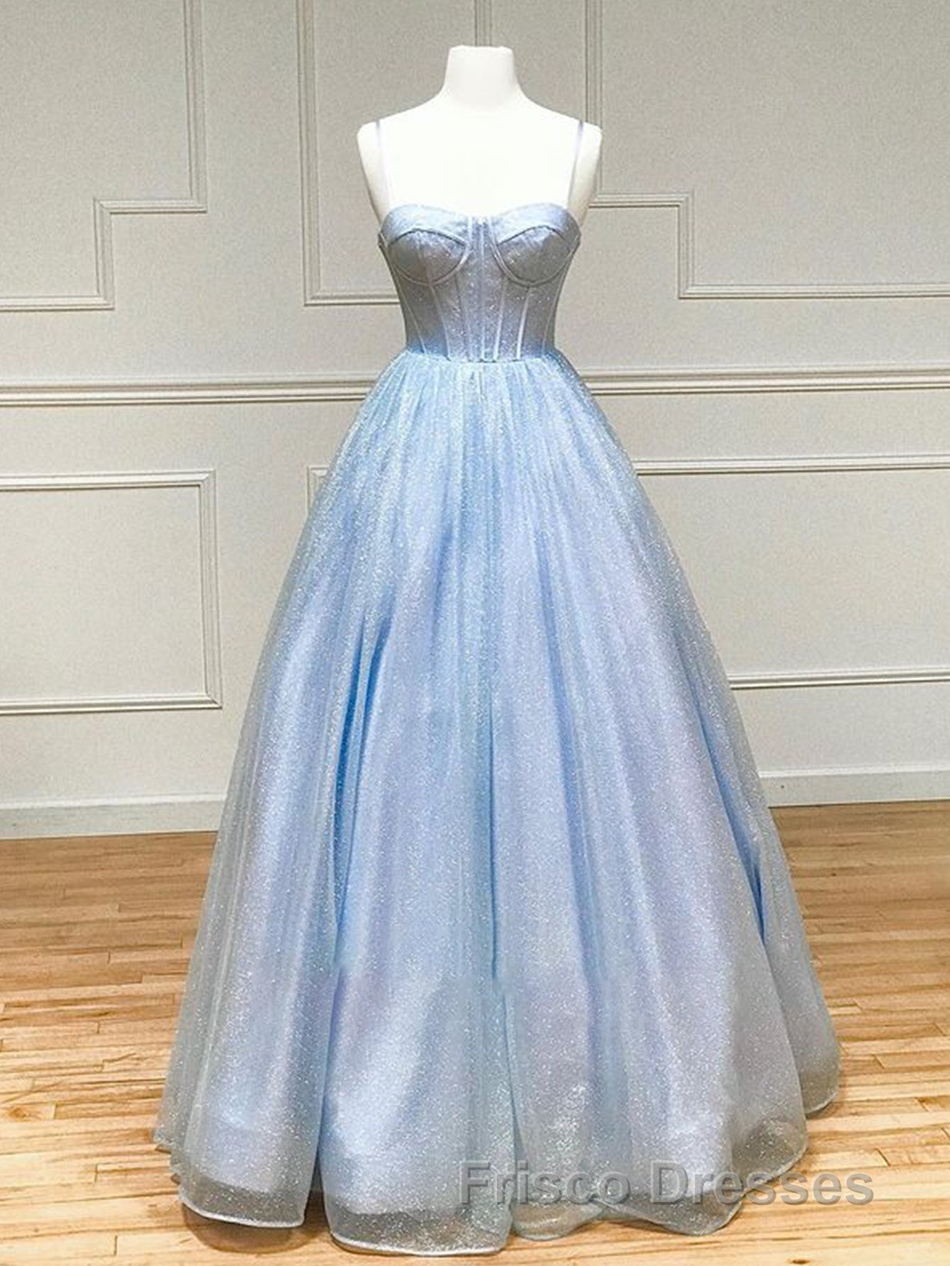 A Line Glitter Tulle Formal Prom Dress with Pockets
