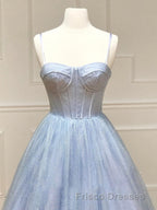 A Line Glitter Tulle Formal Prom Dress with Pockets