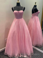 A Line Glitter Tulle Formal Prom Dress with Pockets