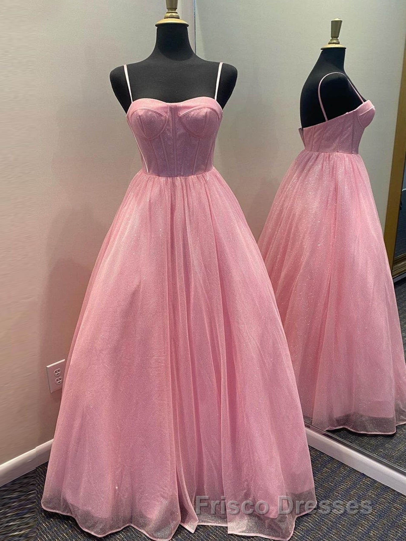 A Line Glitter Tulle Formal Prom Dress with Pockets