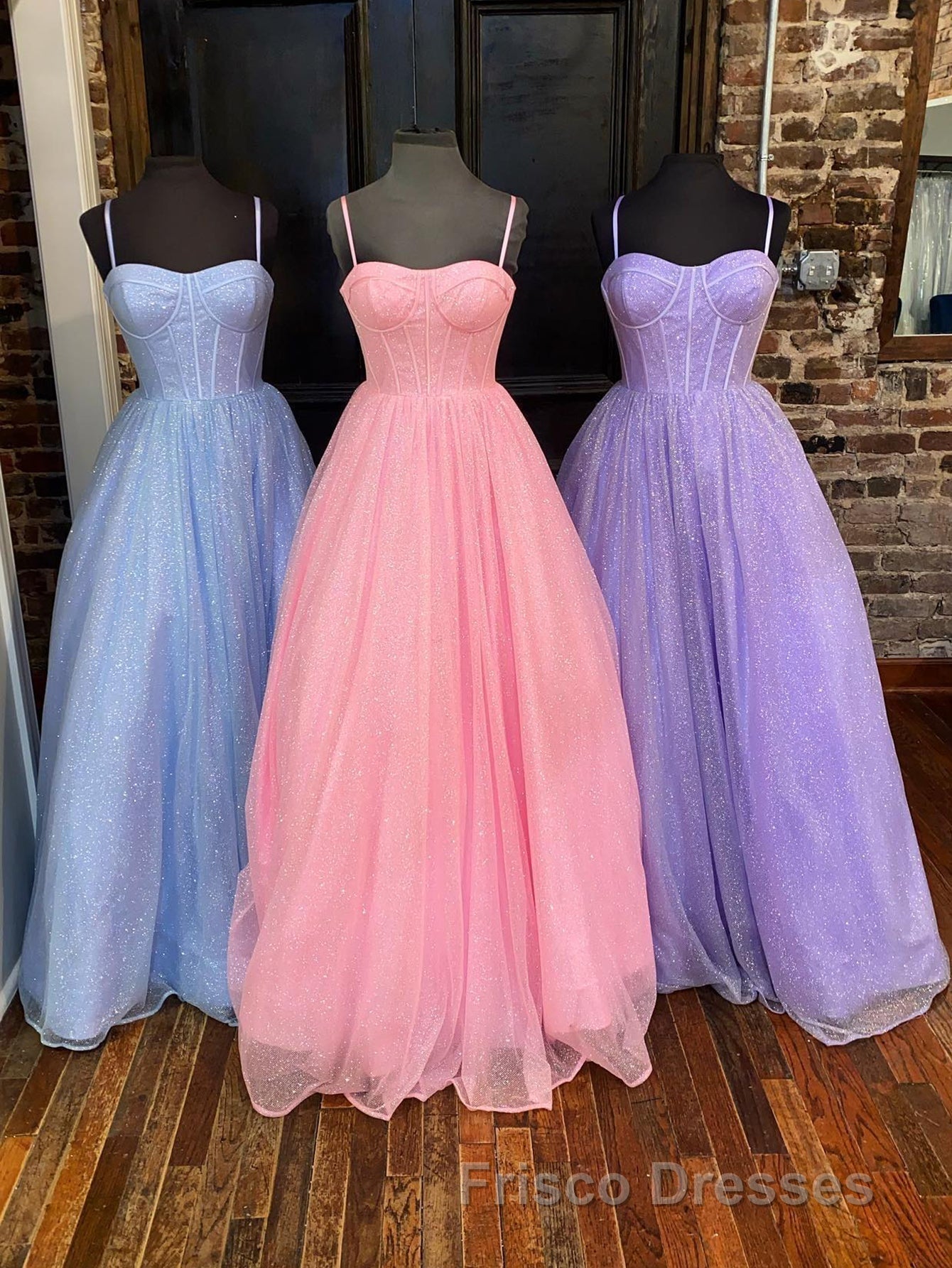 A Line Glitter Tulle Formal Prom Dress with Pockets