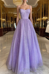 A Line Glitter Tulle Formal Prom Dress with Pockets