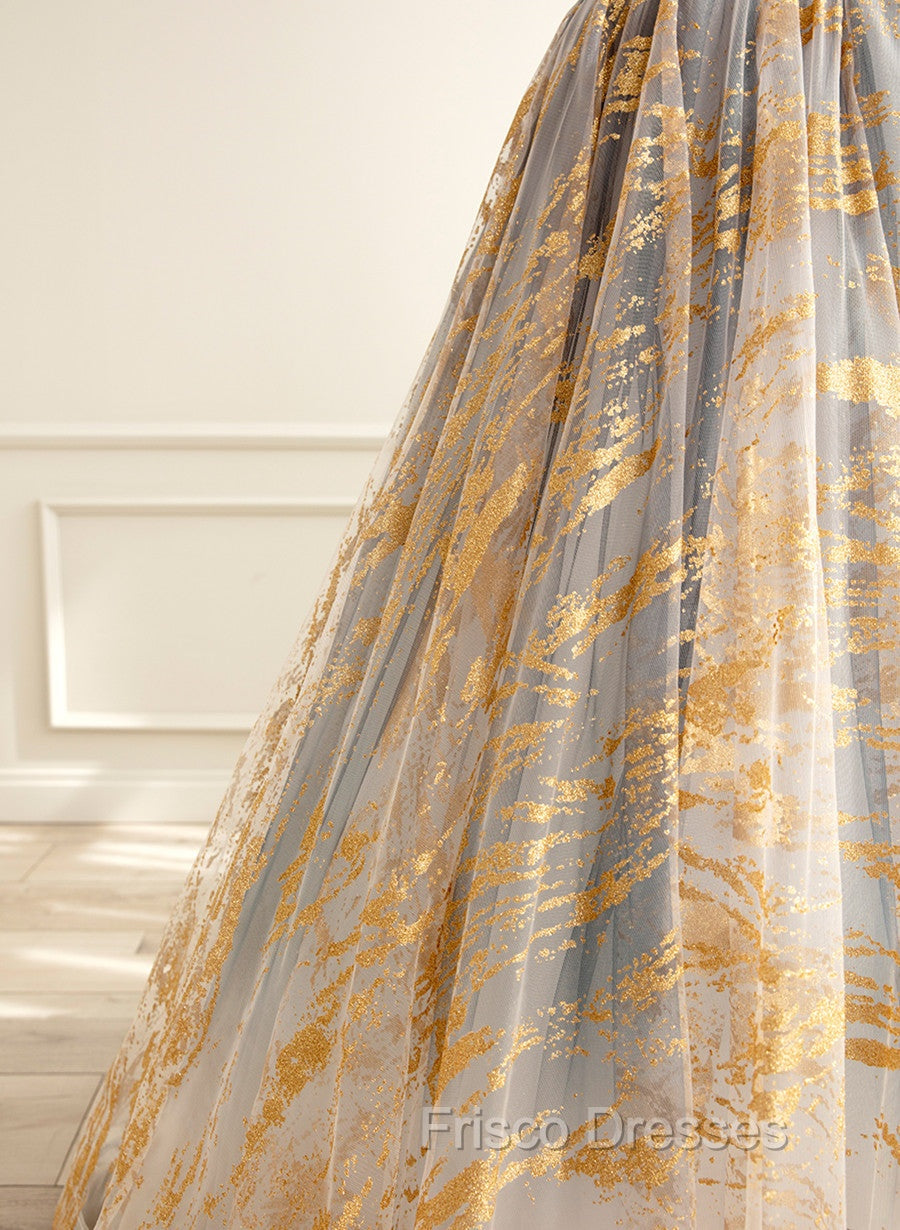 A-line Gradient Tulle Long Party Dress, Floor Length Formal Prom Dress