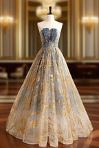 A-line Gradient Tulle Long Party Dress, Floor Length Formal Prom Dress