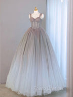 A-Line Gray Sweetheart Neck Long Formal Prom Dress, Gray Formal Evening Dress