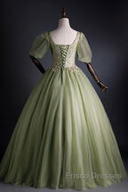 A Line Green Applique Formal Prom Dress Sweet Tulle Birthday Party Dress
