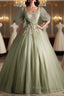 A Line Green Applique Formal Prom Dress Sweet Tulle Birthday Party Dress