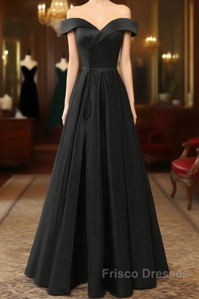 A-Line Green Off Shoulder Long Formal Prom Dress, Green Formal Evening Dress Main image