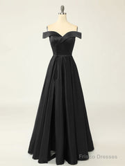 A-Line Green Off Shoulder Long Prom Dresses, Green Formal Evening Dresses