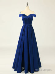 A-Line Green Off Shoulder Long Prom Dresses, Green Formal Evening Dresses