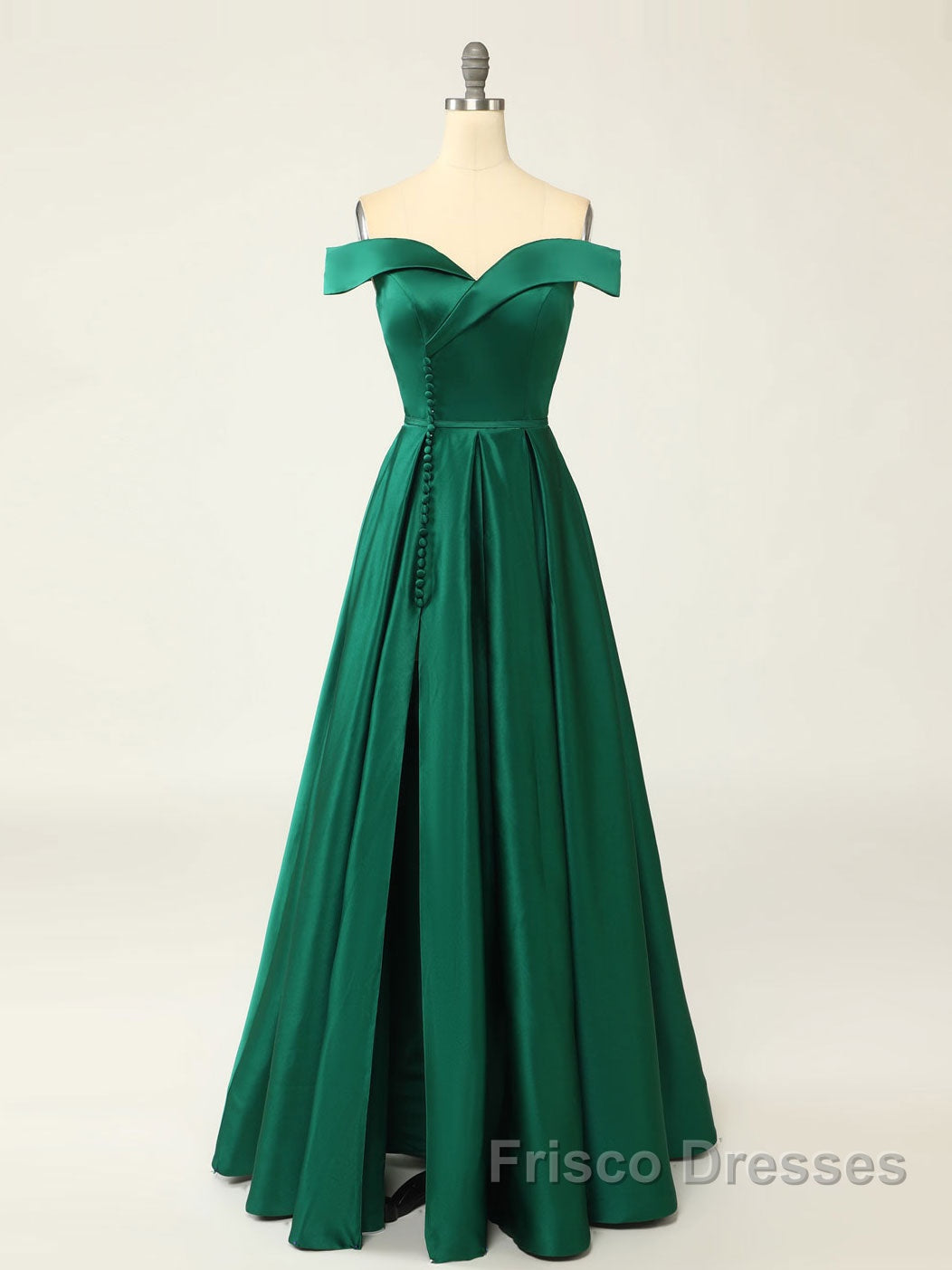 A-Line Green Off Shoulder Long Formal Prom Dress, Green Formal Evening Dress