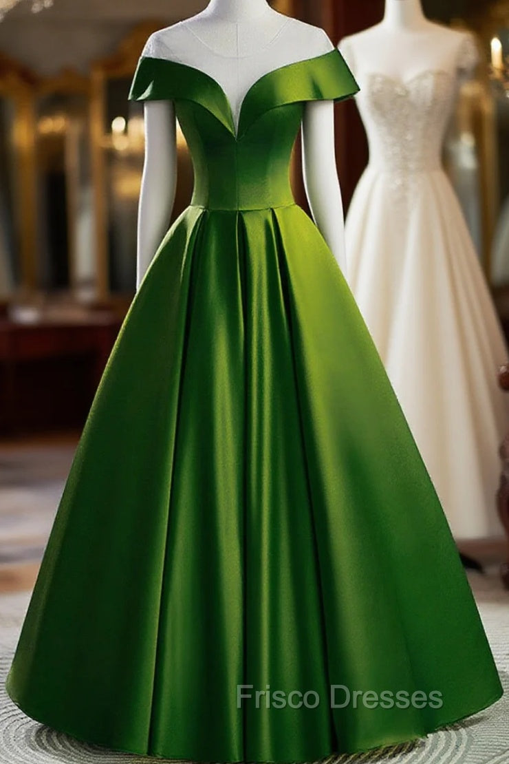 A-Line Green Satin Floor Length Party Dress, Green Long Formal Dress Main image