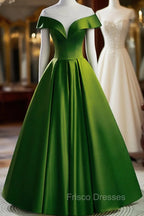 A-Line Green Satin Floor Length Party Dress, Green Long Formal Dress