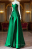 A-line Green Satin Lace-up Floor Length Party Dress, Green Satin Formal Prom Dress