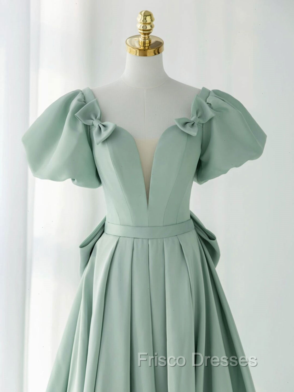 A-Line Green Satin Long Formal Prom Dress, Green Long Evening Dress