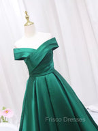 A-line Green Satin Sweetheart Formal Dress, Green Long Evening Dress Formal Prom Dress