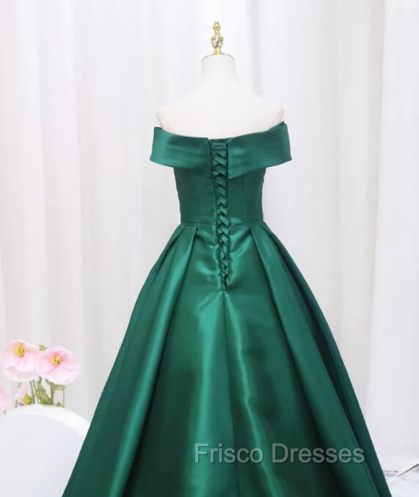 A-line Green Satin Sweetheart Formal Dress, Green Long Evening Dress Formal Prom Dress