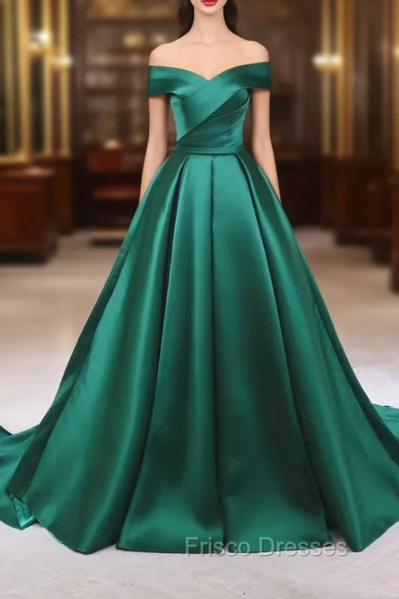 A-line Green Satin Sweetheart Formal Dress, Green Long Evening Dress Formal Prom Dress Main image