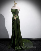 A-line Green Sequins Mermaid Long Party Dress, Mermaid Sequins Green Formal Prom Dress