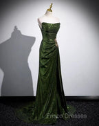 A-line Green Sequins Mermaid Long Party Dress, Mermaid Sequins Green Formal Prom Dress