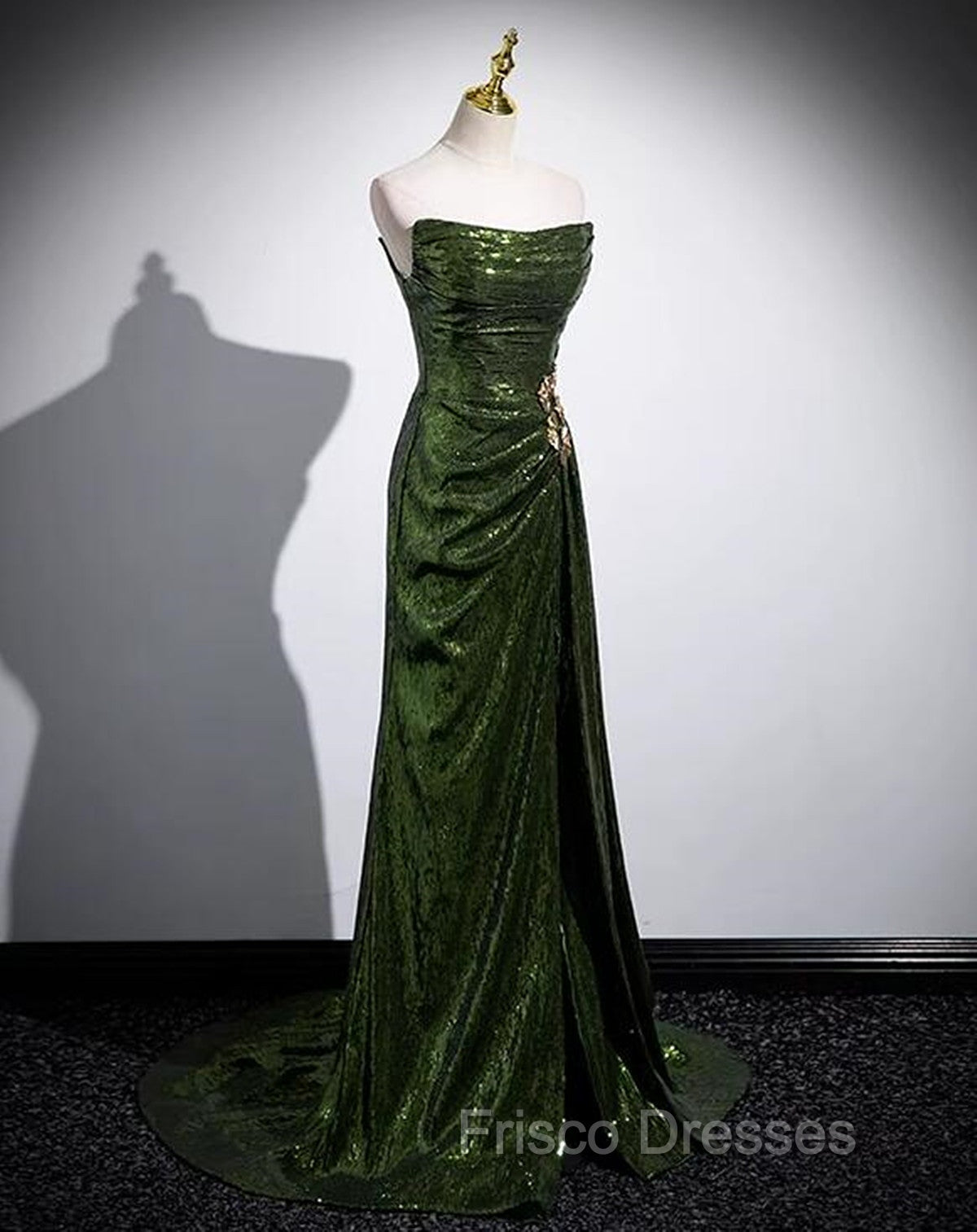 A-line Green Sequins Mermaid Long Party Dress, Mermaid Sequins Green Formal Prom Dress