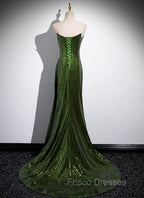 A-line Green Sequins Mermaid Long Party Dress, Mermaid Sequins Green Formal Prom Dress