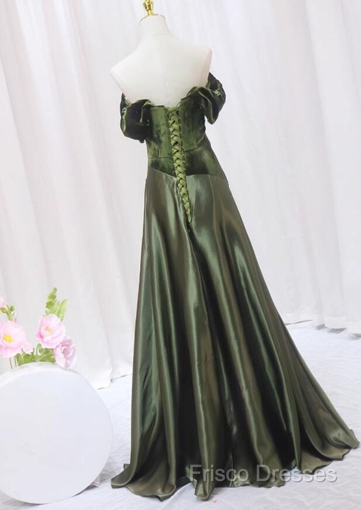 A-Line Green Sweetheart Velvet Long Party Dress, Green Formal Dress Formal Prom Dress